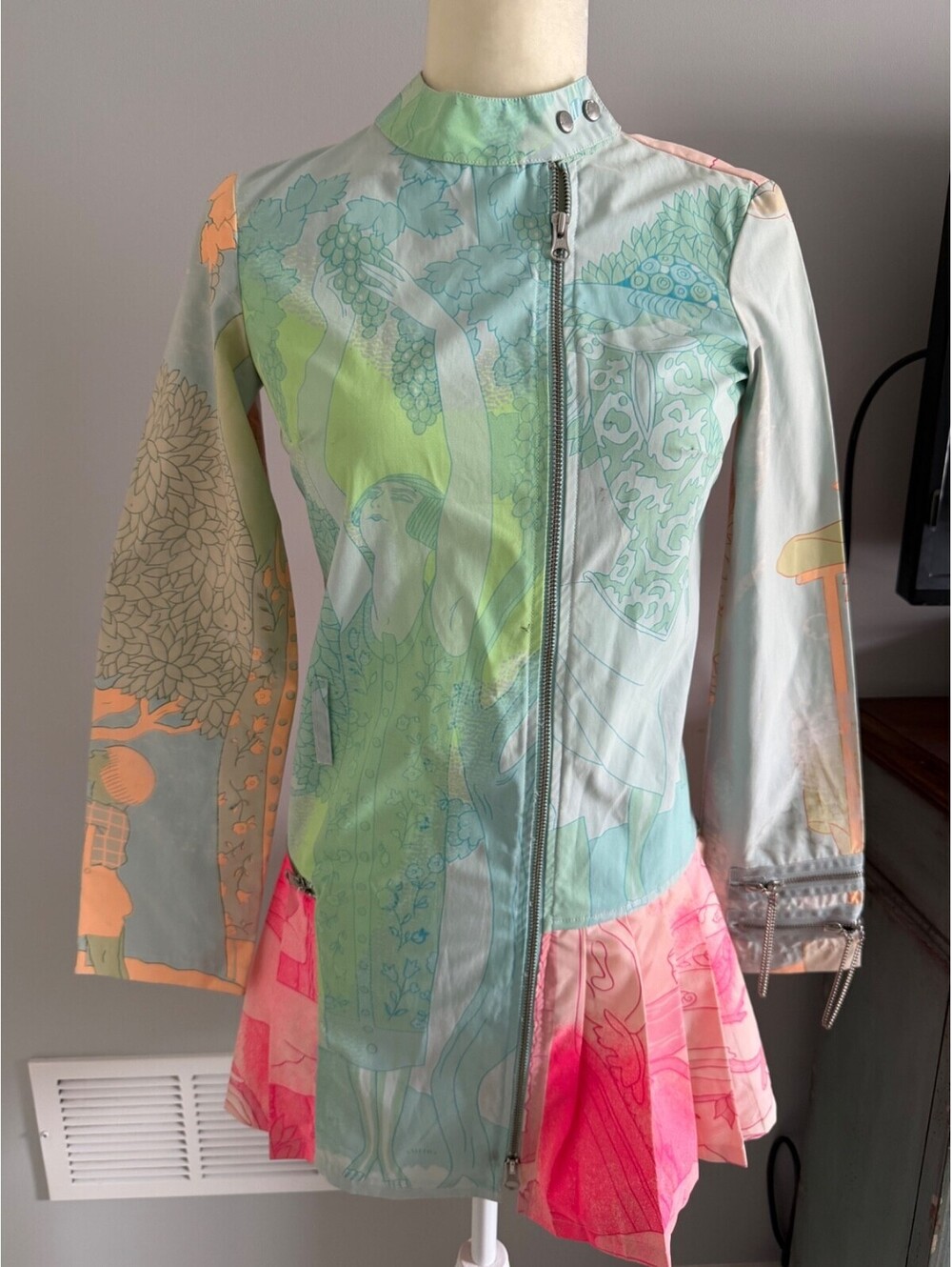 Custo Barcelona Graphic Print Jacket Women's Size 2 (EUR 36) Full Zip Moto Style